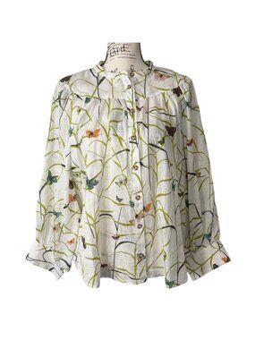 Anthropologie Maeve Womens Size M Top Femme Button-Up Blouse Butterfly